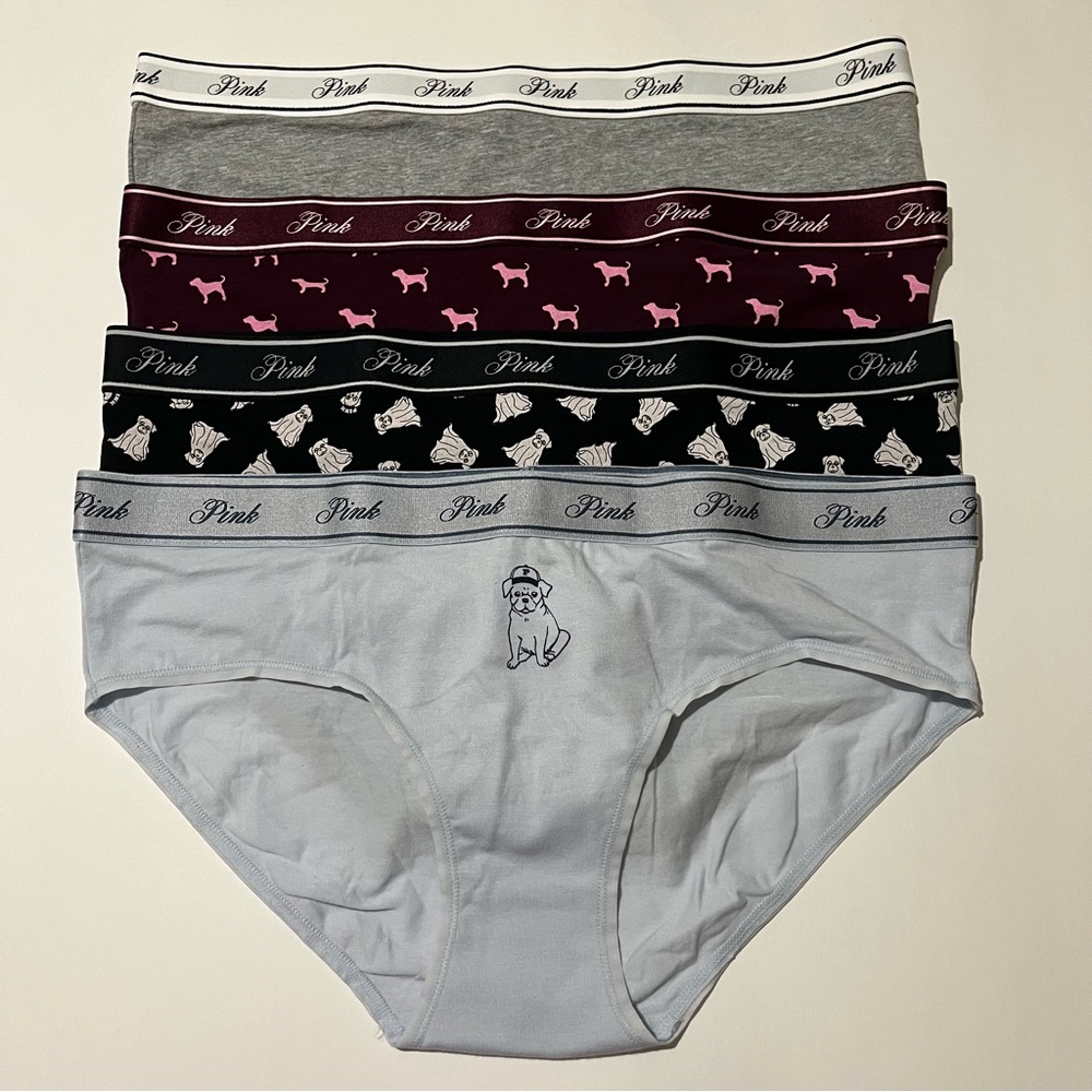 PINK Victoria's Secret Logo hiphugger/hipster panty 4 pair lot. NWT. Size large